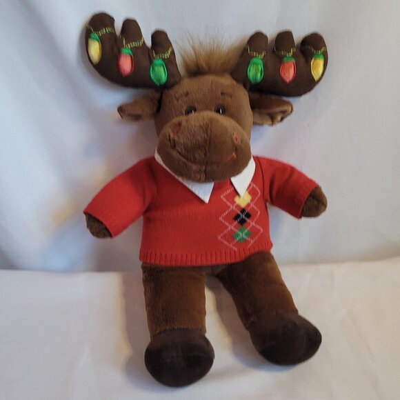 Build A Bear Hal Moose w/Red Sweater & Light Up Antlers Christmas Lights Moose - Picture 1 of 10